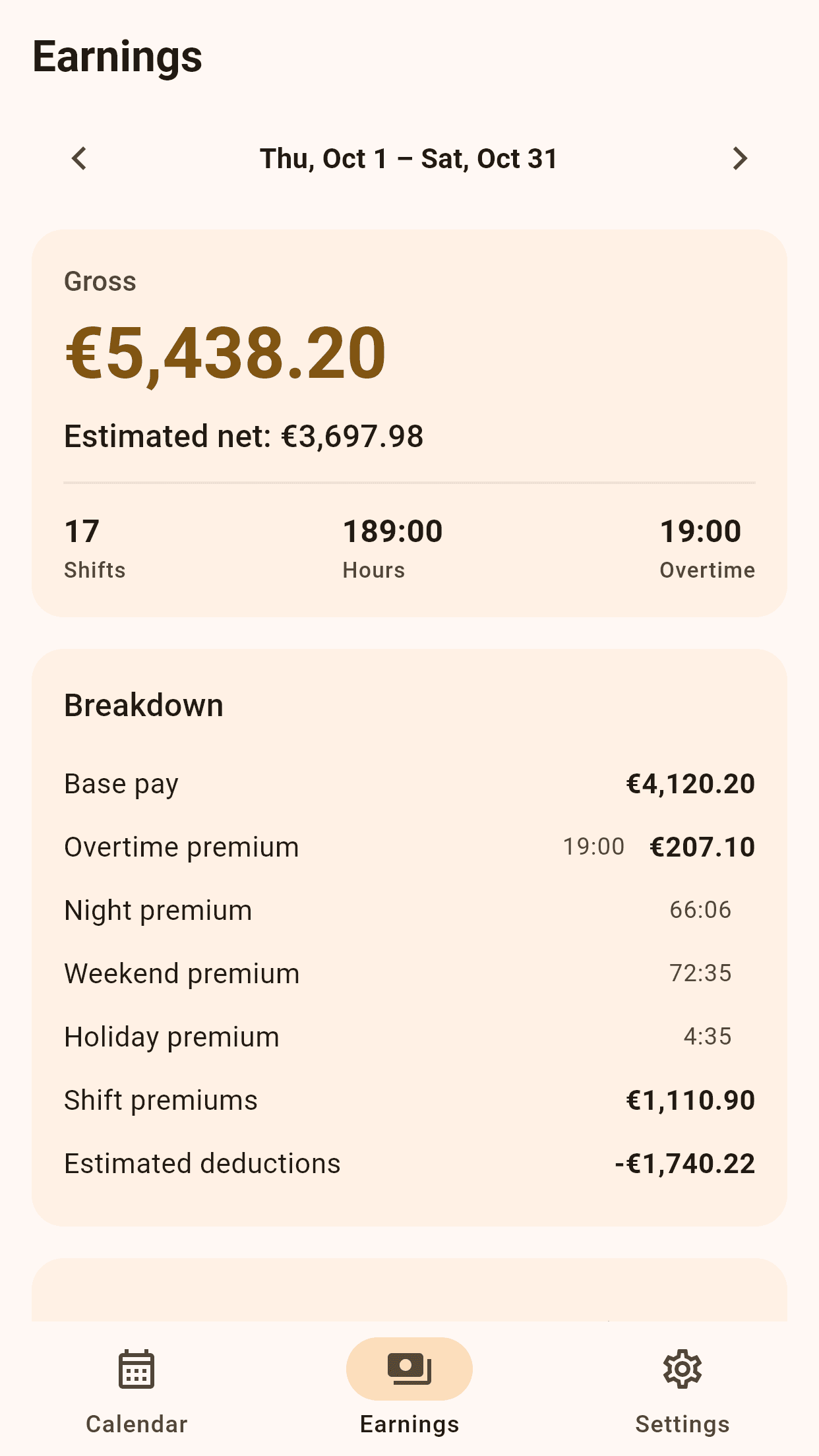 Rotabee earnings view with monthly and yearly estimates.