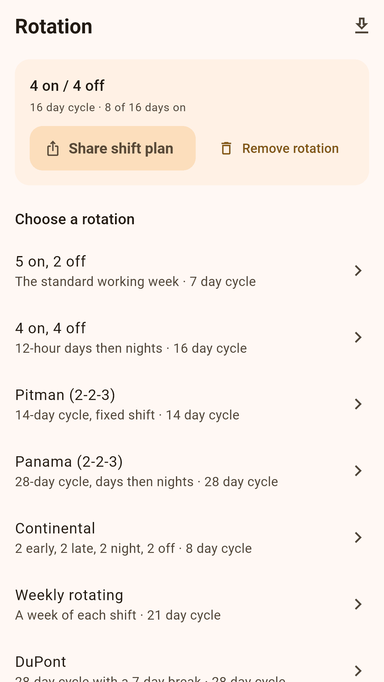 Rotabee screen for setting up a repeating shift rotation.